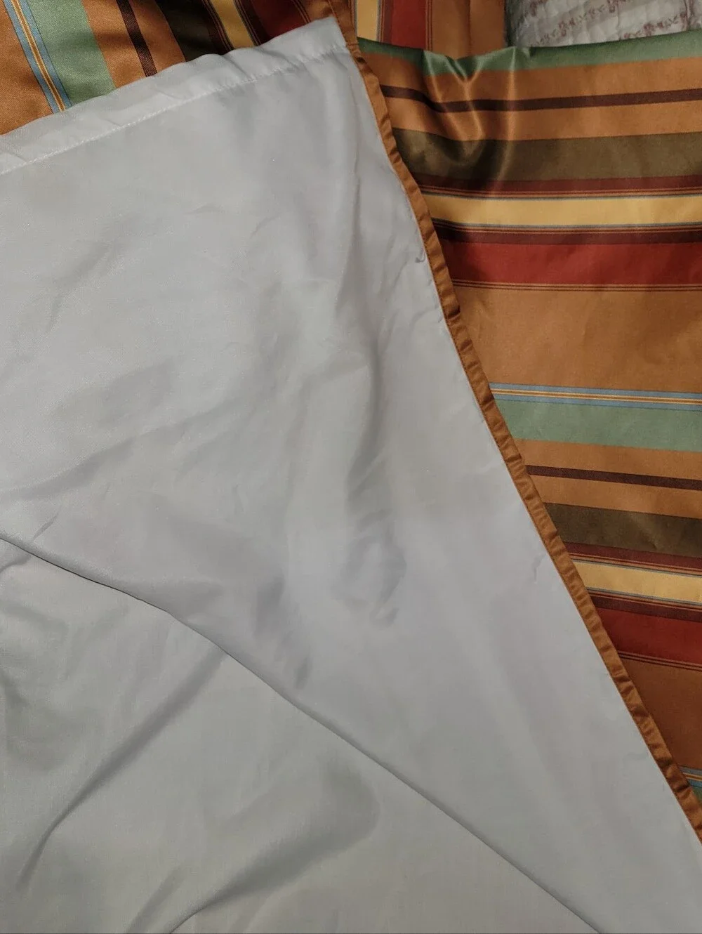 Pier One Curtains (2) in Tan, Red & Aqua Striped. Lined Pole Pocket 54X84